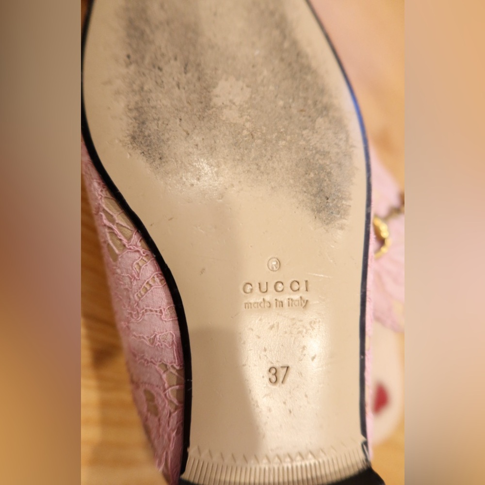 Gucci Princetown Pink Lace Mules with Gold Accents - Picture 9 of 11
